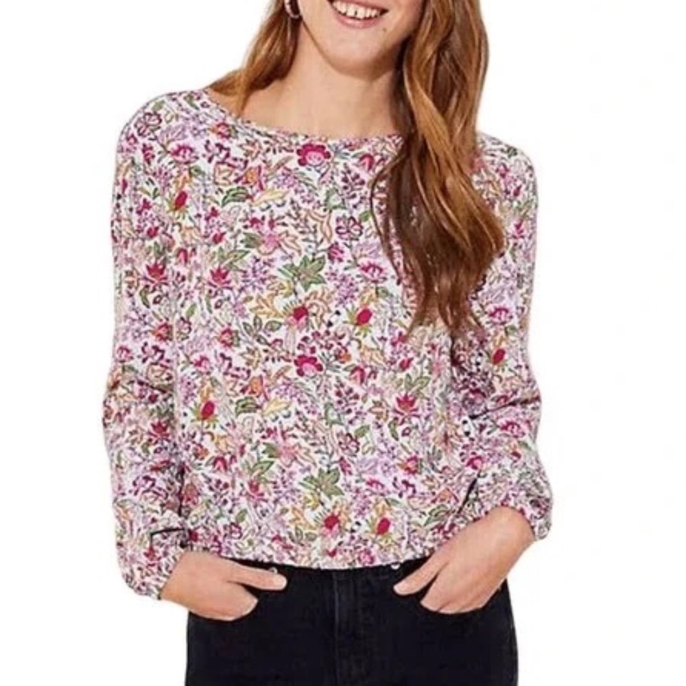 NWT Loft Floral Blouse Top Size MP Cinched Waist Reversible Style Peasant Boho